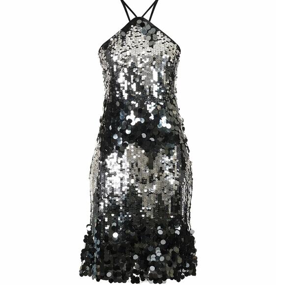 AMYLYNN Silver Austin Sequin Halter-Neck Midi Dress SIZE MEDIUM - Picture 2 of 11